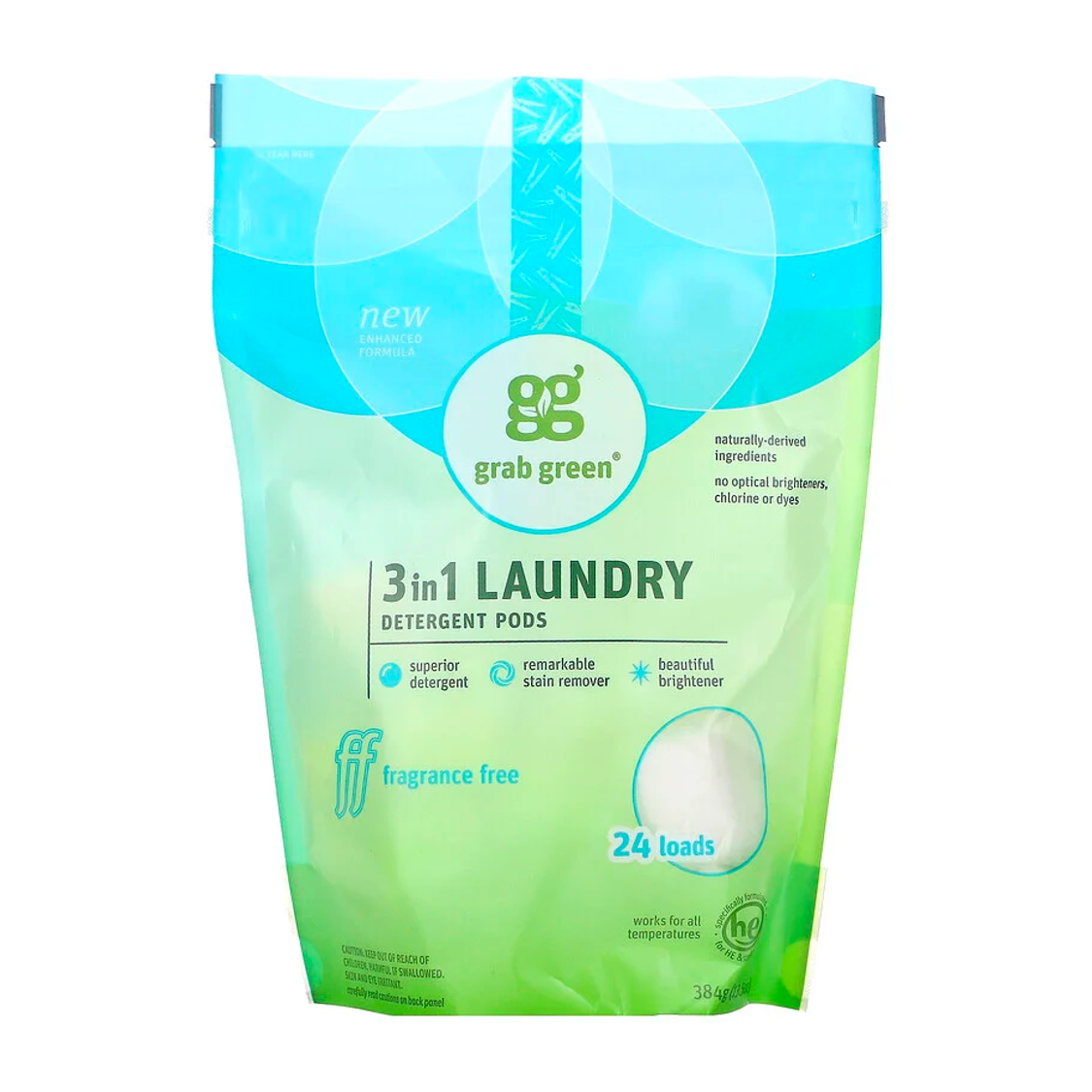 Grab Green 3 in 1 Laundry Detergent Pods - Fragrance Free (24 Loads) 0422